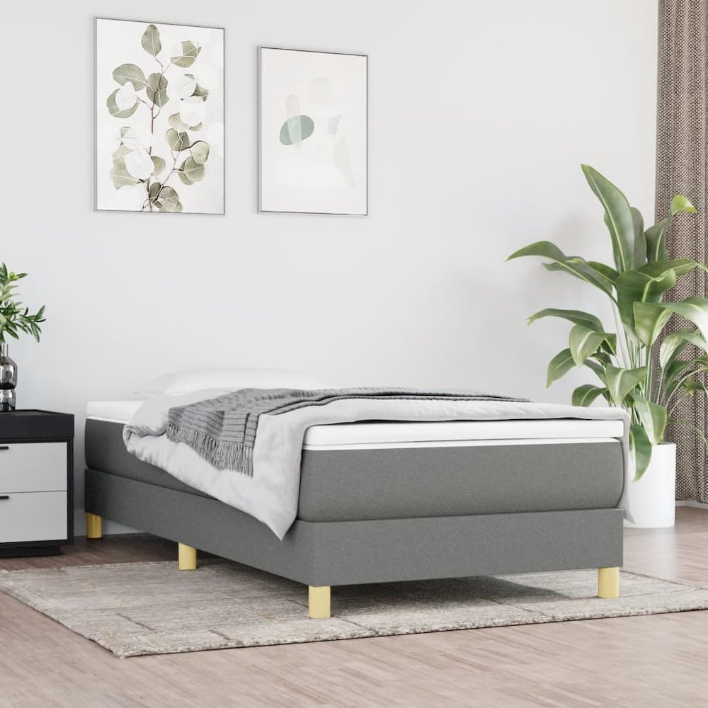 Bed Frame Dark Grey Fabric (100% polyester), plywood, engineered wood. Picture 1