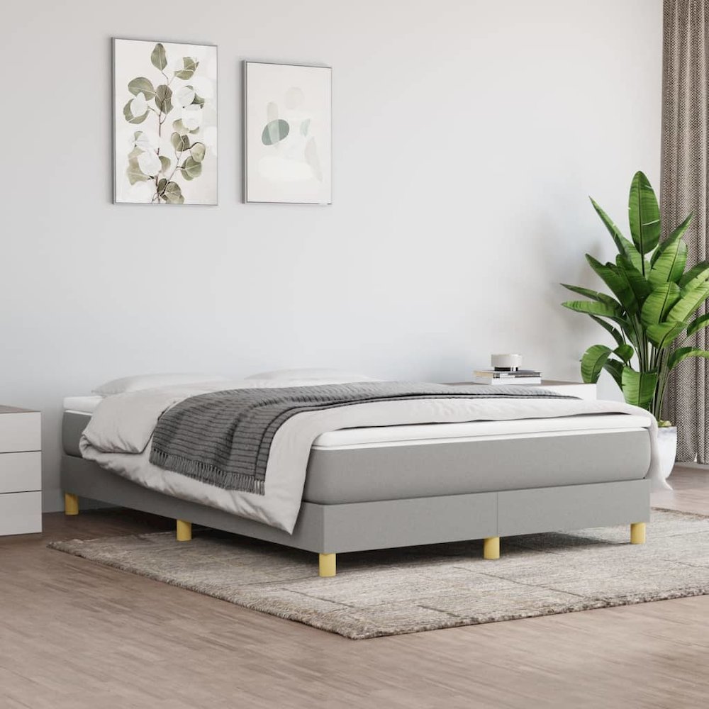 Bed Frame Light Grey 100% polyester fabric, plywood, engineered wood. Picture 1