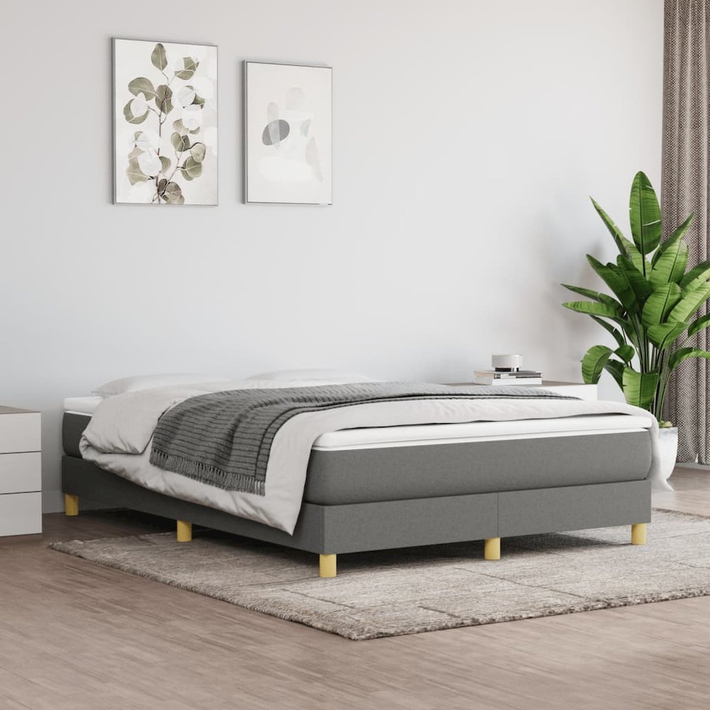 Bed Frame Dark Grey Polyester Queen Rectangular Modern. Picture 1