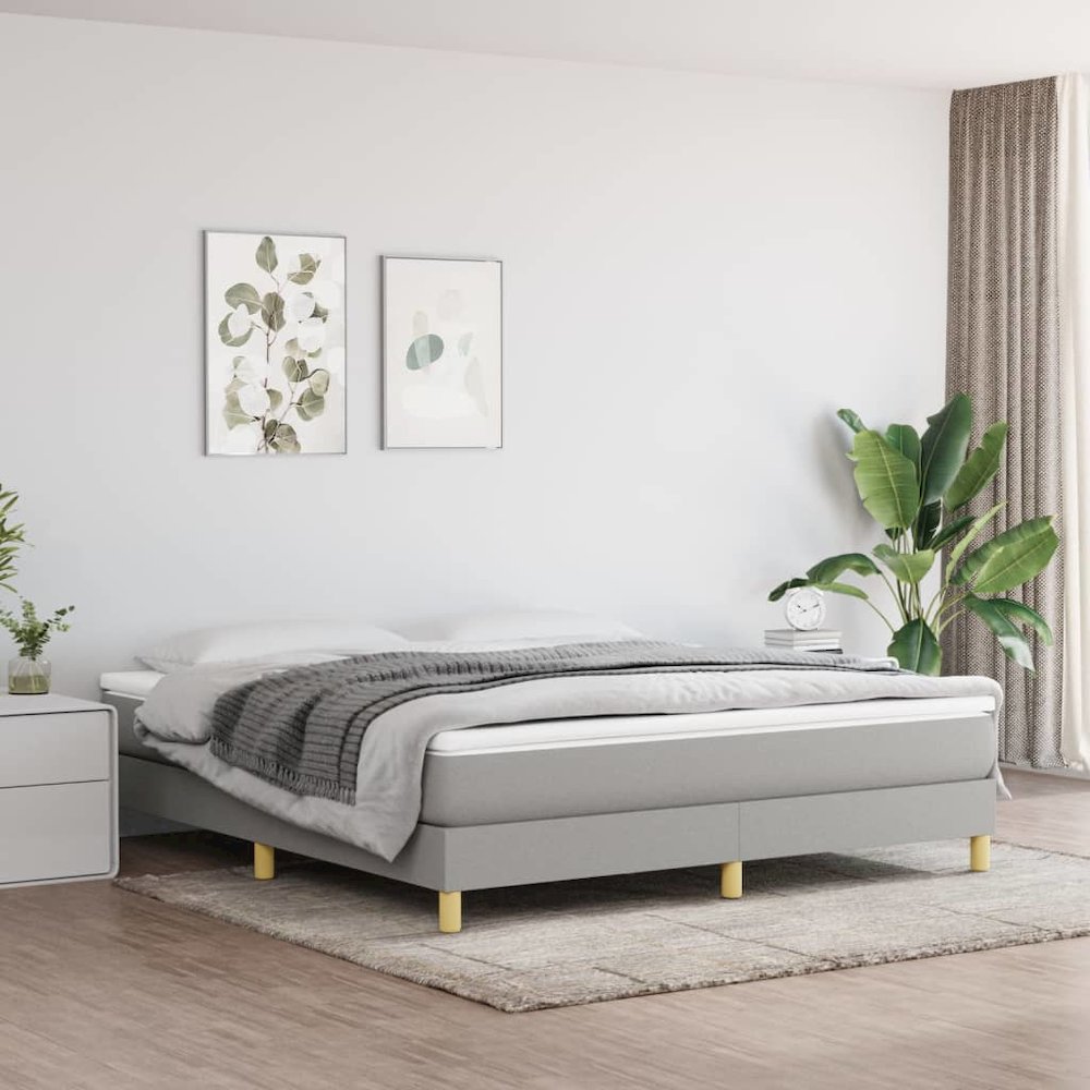 Bed Frame Light Grey 100% Polyester, Plywood, Engineered Wood. Picture 6