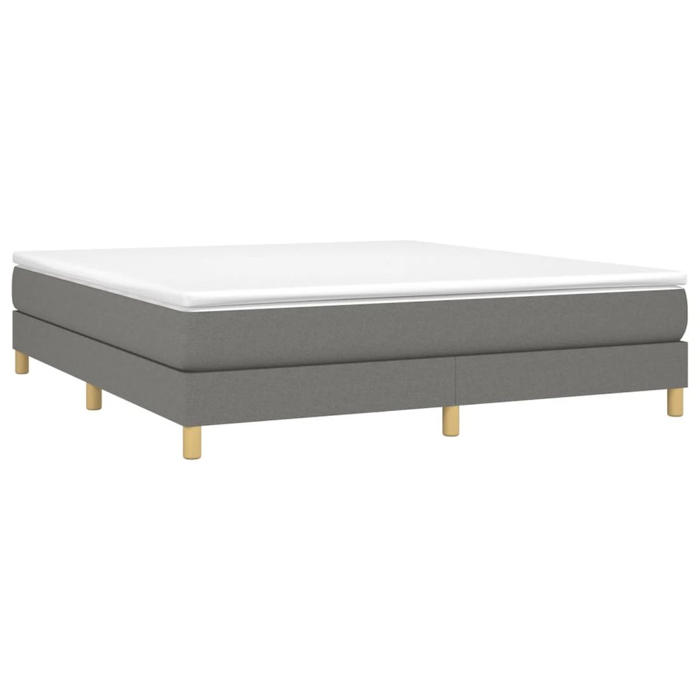 Bed Frame Dark Gray Polyester, Plywood, Engineered Wood King. Picture 3