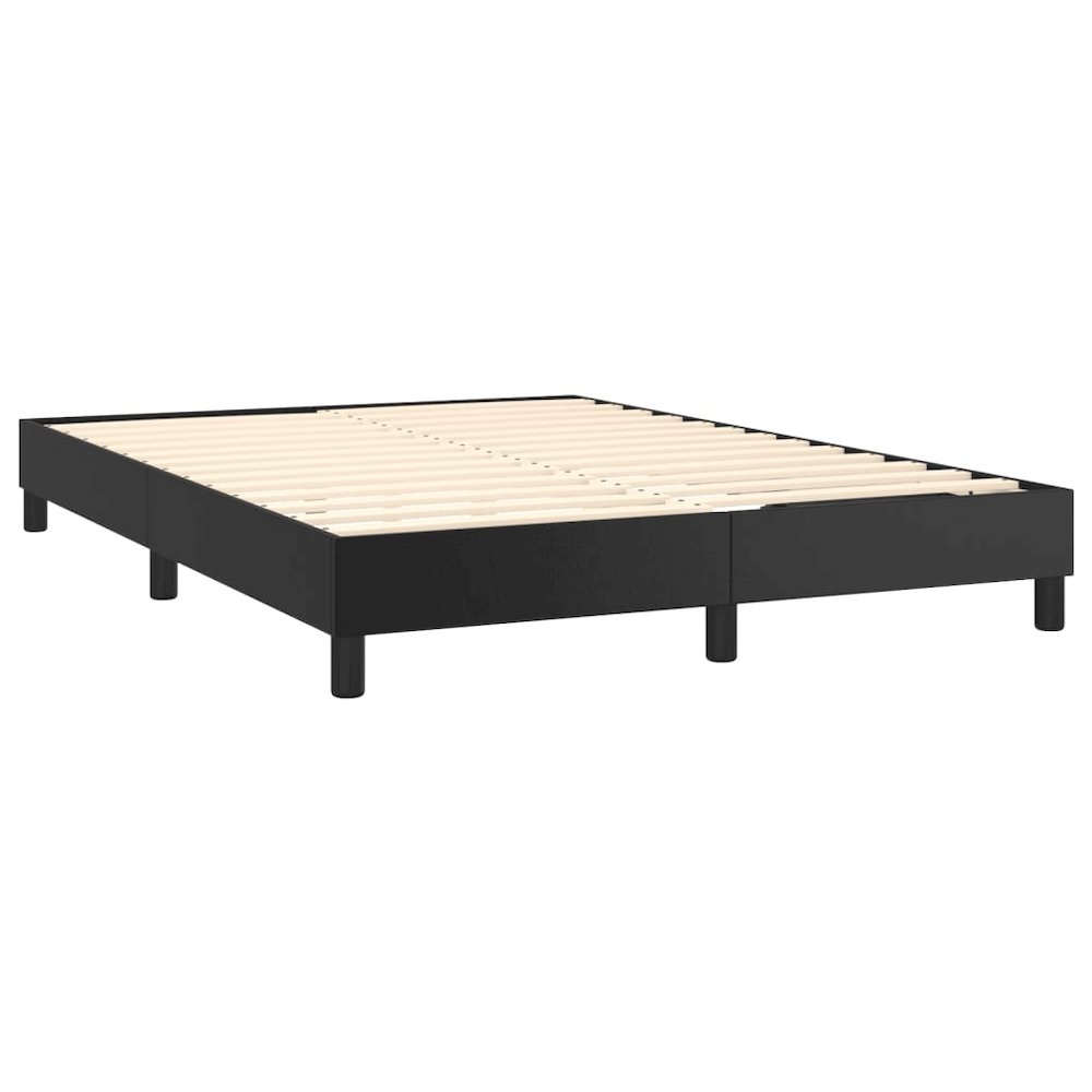Bed Frame Black Faux leather, plywood, engineered wood Double. Picture 4