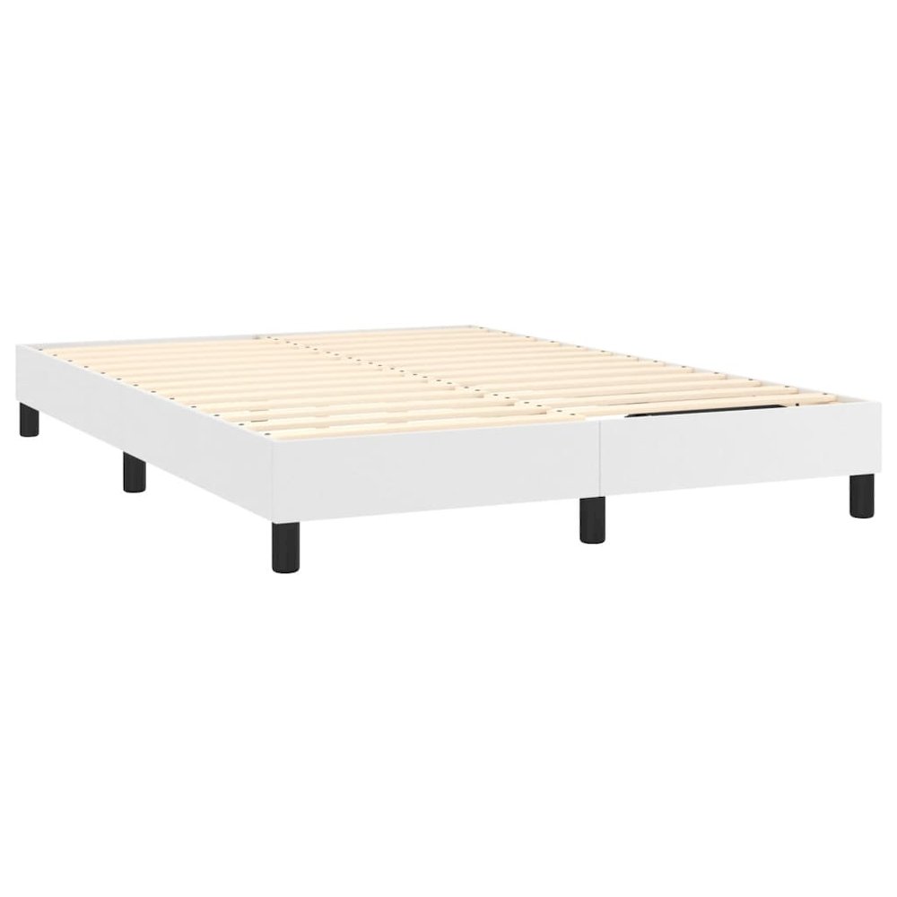 Bed Frame White Faux leather, plywood, engineered wood Full. Picture 4