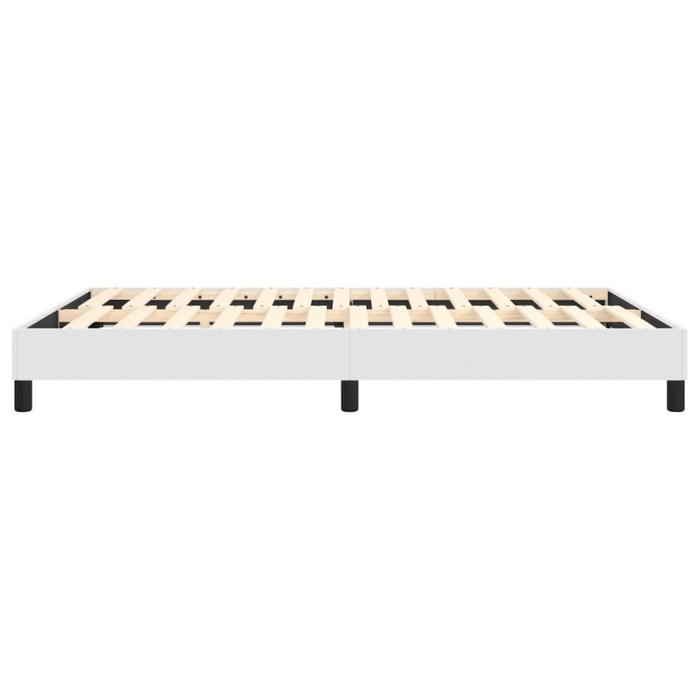 Bed Frame White Faux leather, plywood, engineered wood Queen. Picture 6