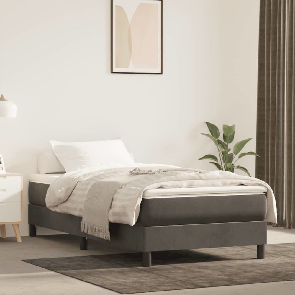 Bed Frame Dark Grey Velvet (100% polyester), plywood, engineered wood. Picture 1