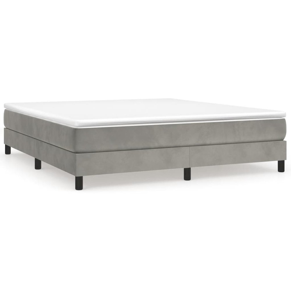 Bed Frame Light Grey Velvet, plywood, engineered wood King. Picture 2