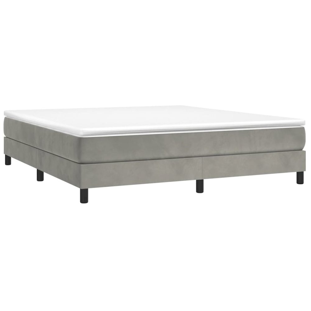 Bed Frame Light Grey Velvet, plywood, engineered wood King. Picture 3