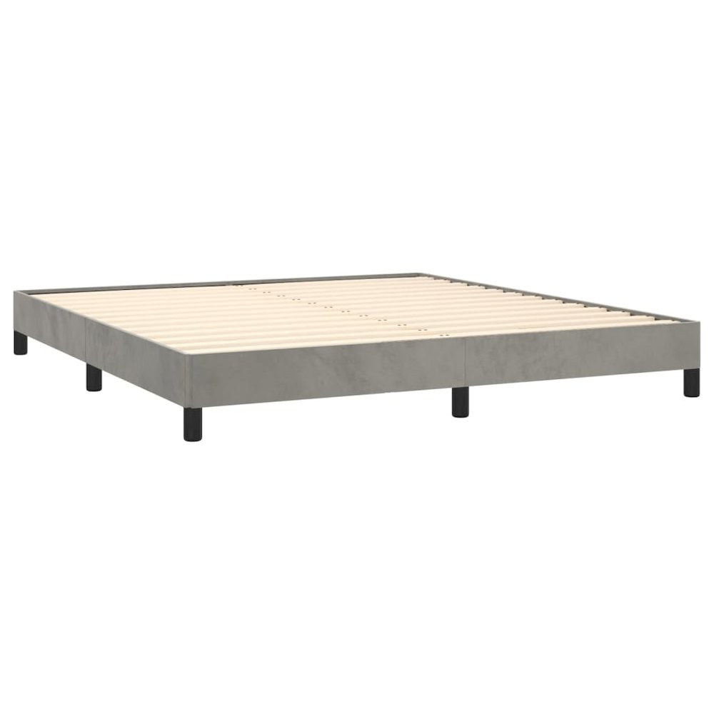 Bed Frame Light Grey Velvet, plywood, engineered wood King. Picture 4