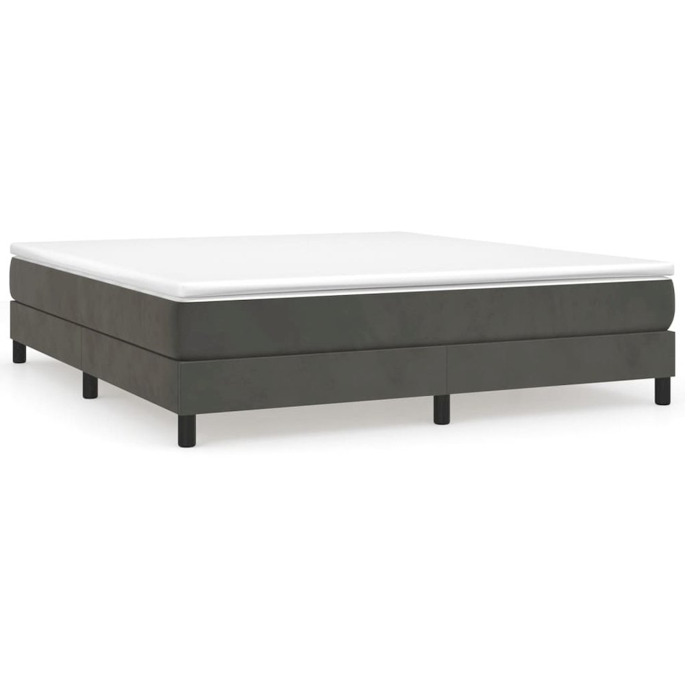 Bed Frame Dark grey Velvet, plywood, engineered wood King. Picture 2
