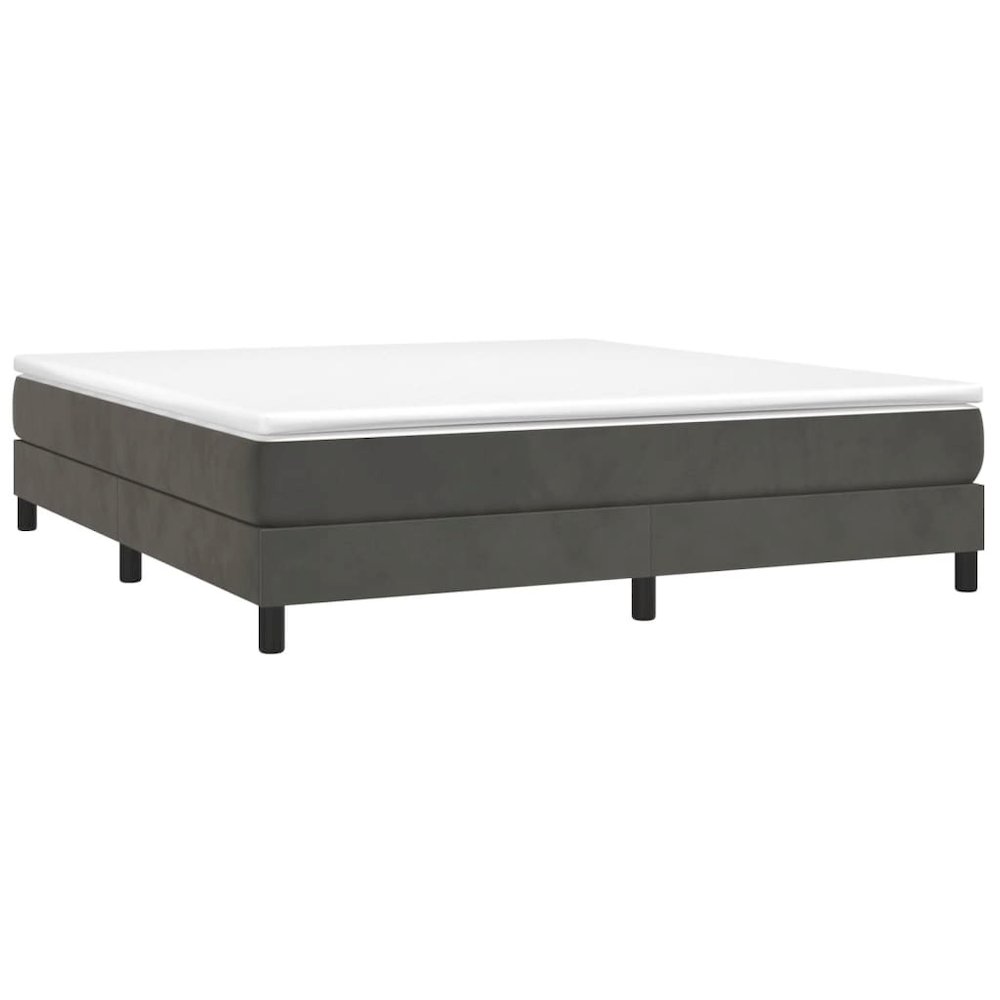 Bed Frame Dark grey Velvet, plywood, engineered wood King. Picture 3