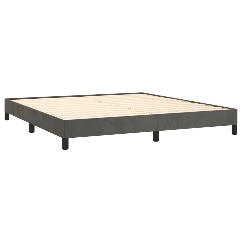 Bed Frame Dark grey Velvet, plywood, engineered wood King. Picture 4