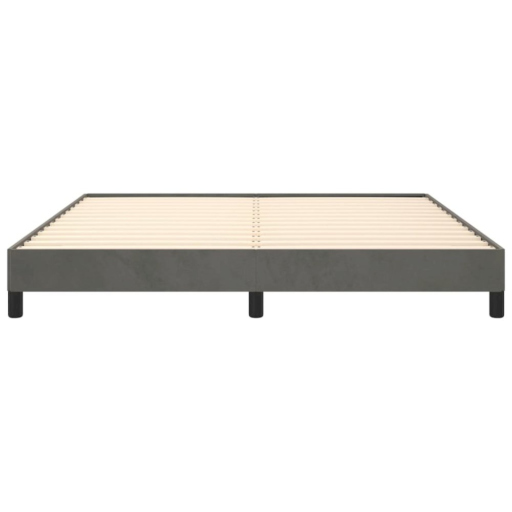 Bed Frame Dark grey Velvet, plywood, engineered wood King. Picture 5