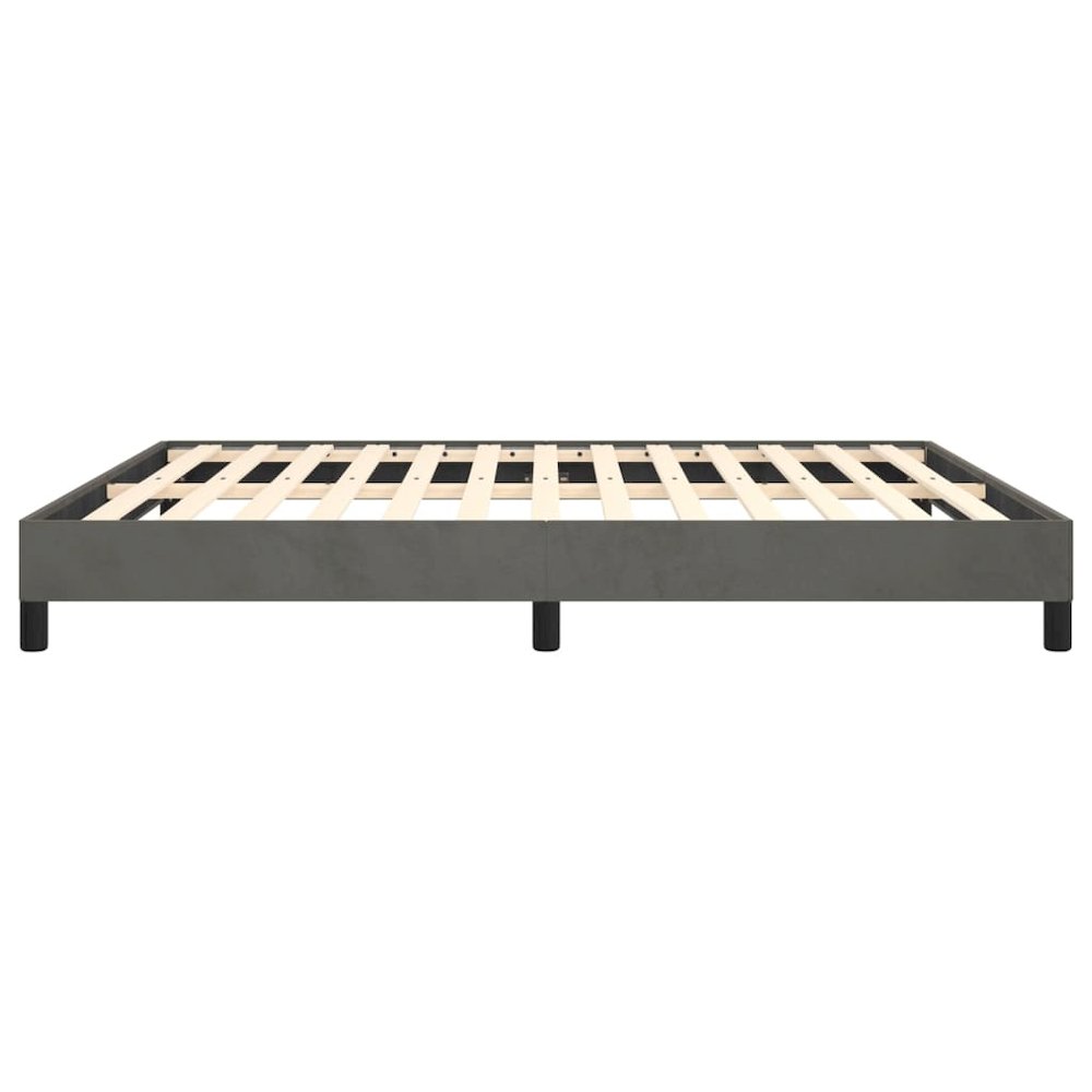 Bed Frame Dark grey Velvet, plywood, engineered wood King. Picture 6