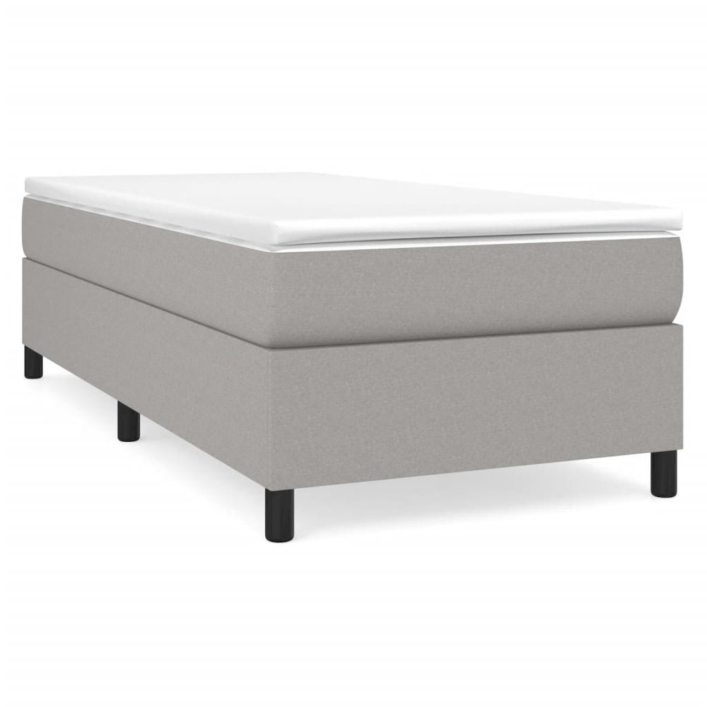 Bed Frame Light Grey Polyester, Plywood, Engineered Wood Twin XL. Picture 2
