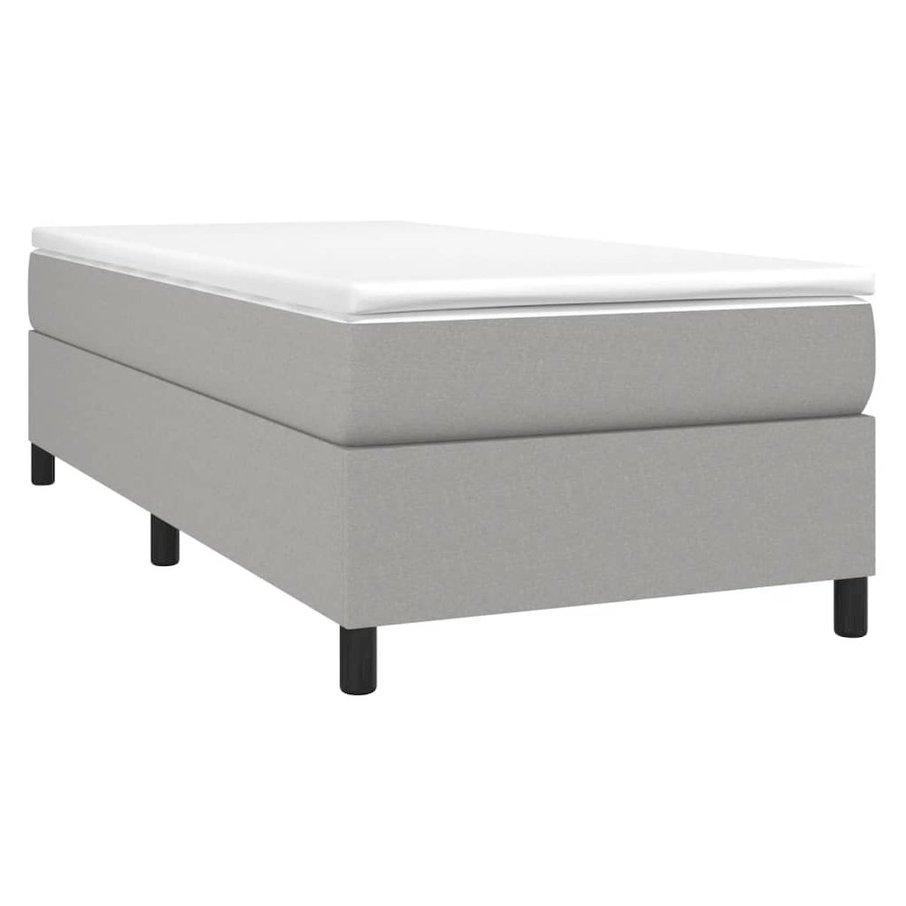 Bed Frame Light Grey Polyester, Plywood, Engineered Wood Twin XL. Picture 3