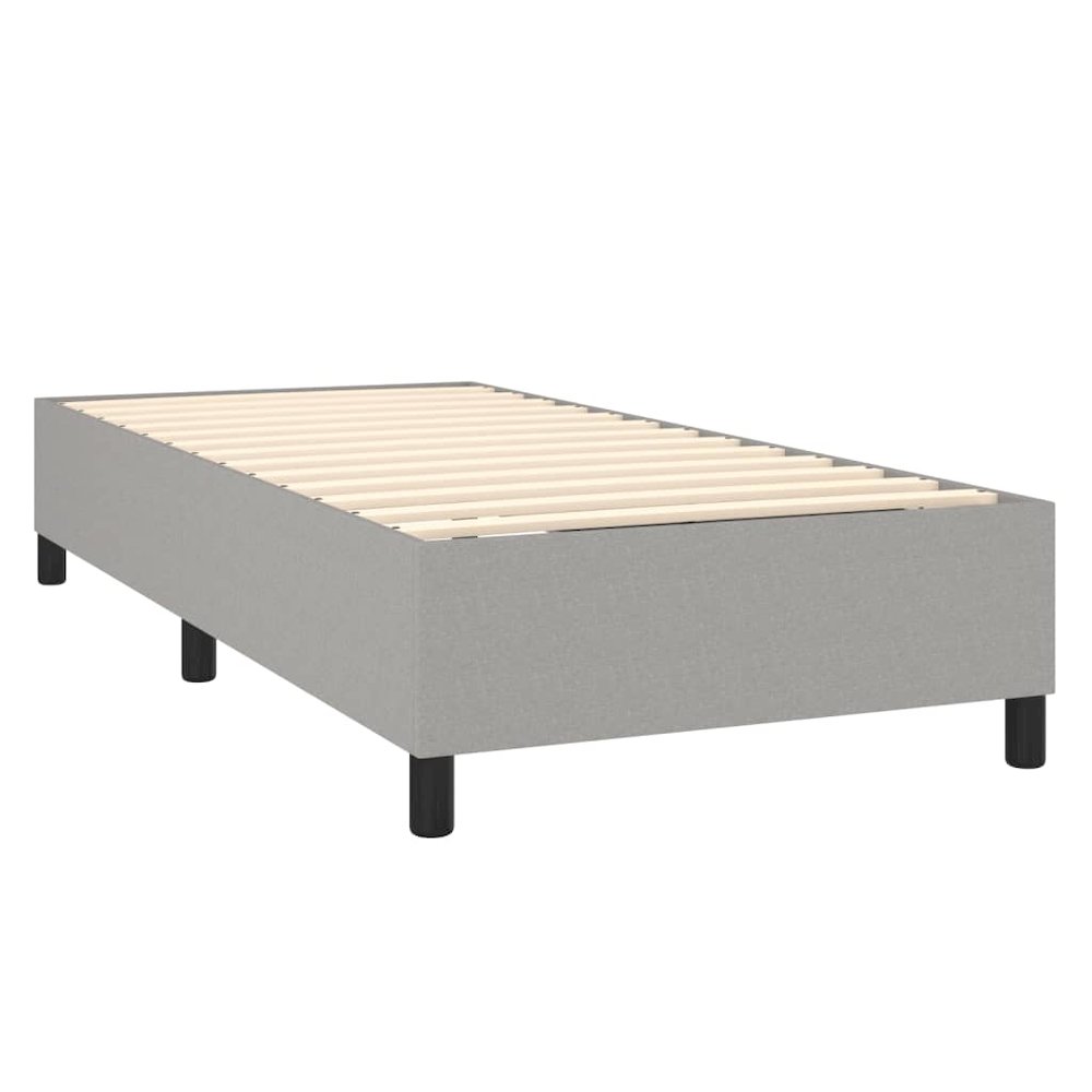 Bed Frame Light Grey Polyester, Plywood, Engineered Wood Twin XL. Picture 4
