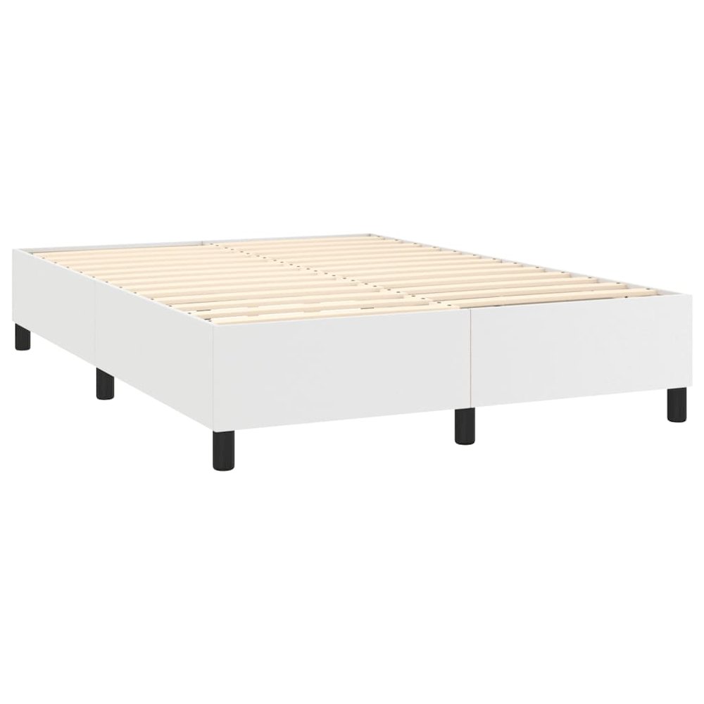 Bed Frame White Faux leather, plywood, engineered wood Queen. Picture 4