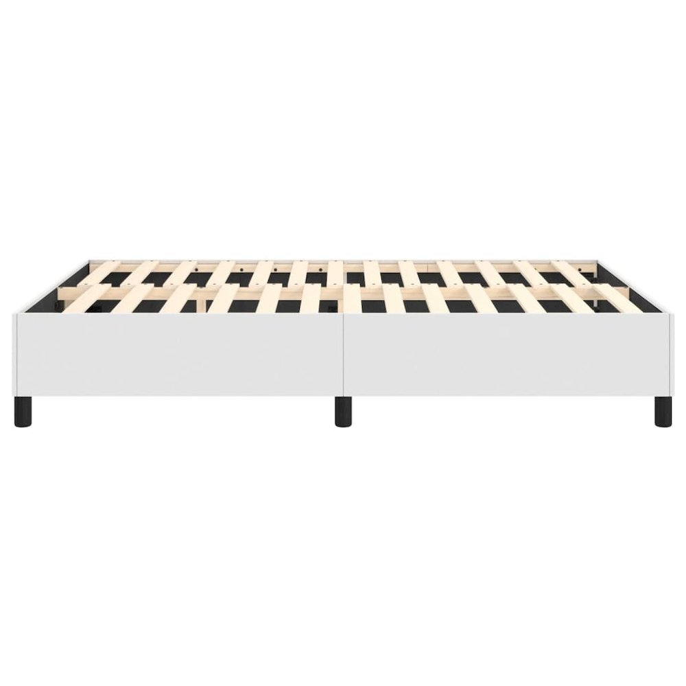 Bed Frame White Faux leather, plywood, engineered wood Queen. Picture 6