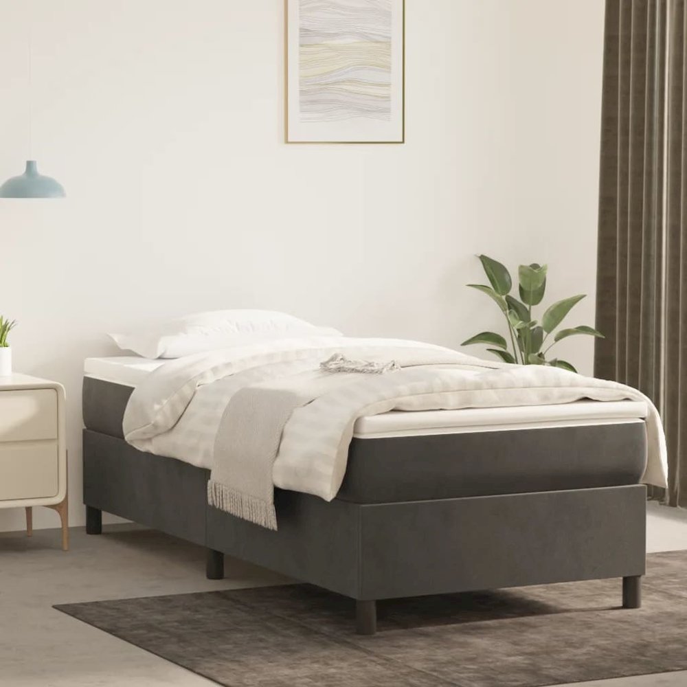 Bed Frame Dark Grey Velvet (100% polyester), Plywood, Engineered wood. Picture 1