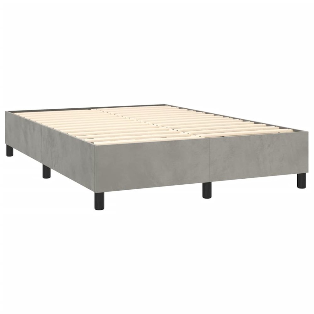 Bed Frame Light Grey Velvet, Plywood, Engineered wood Full Modern. Picture 4