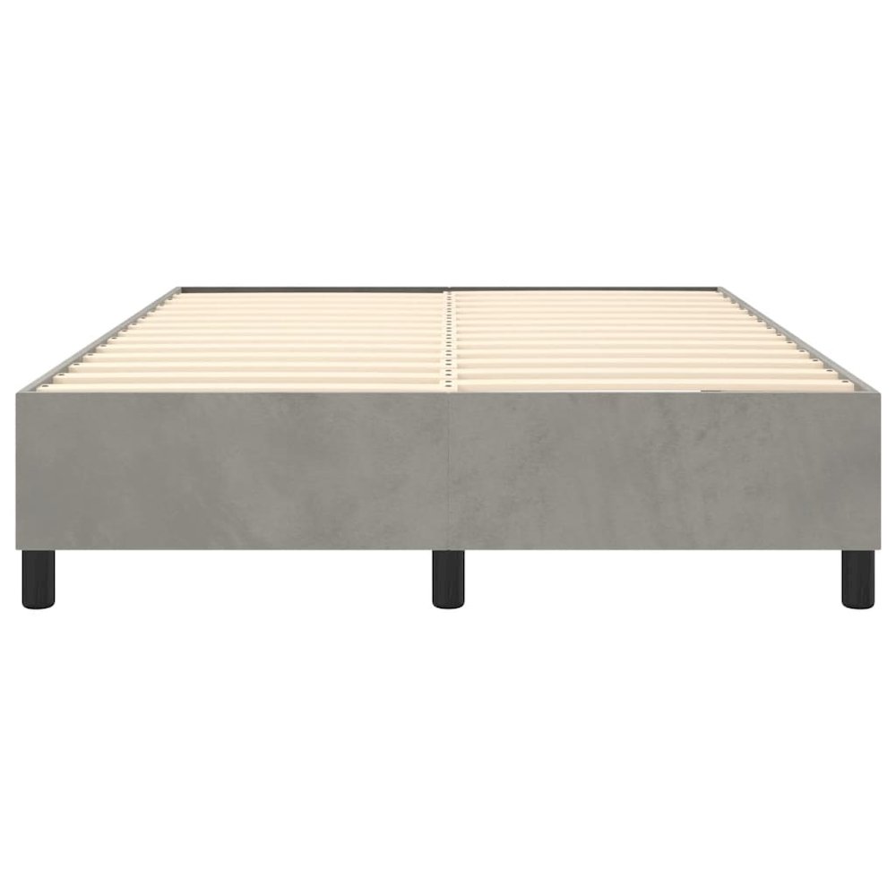 Bed Frame Light Grey Velvet, Plywood, Engineered wood Full Modern. Picture 5