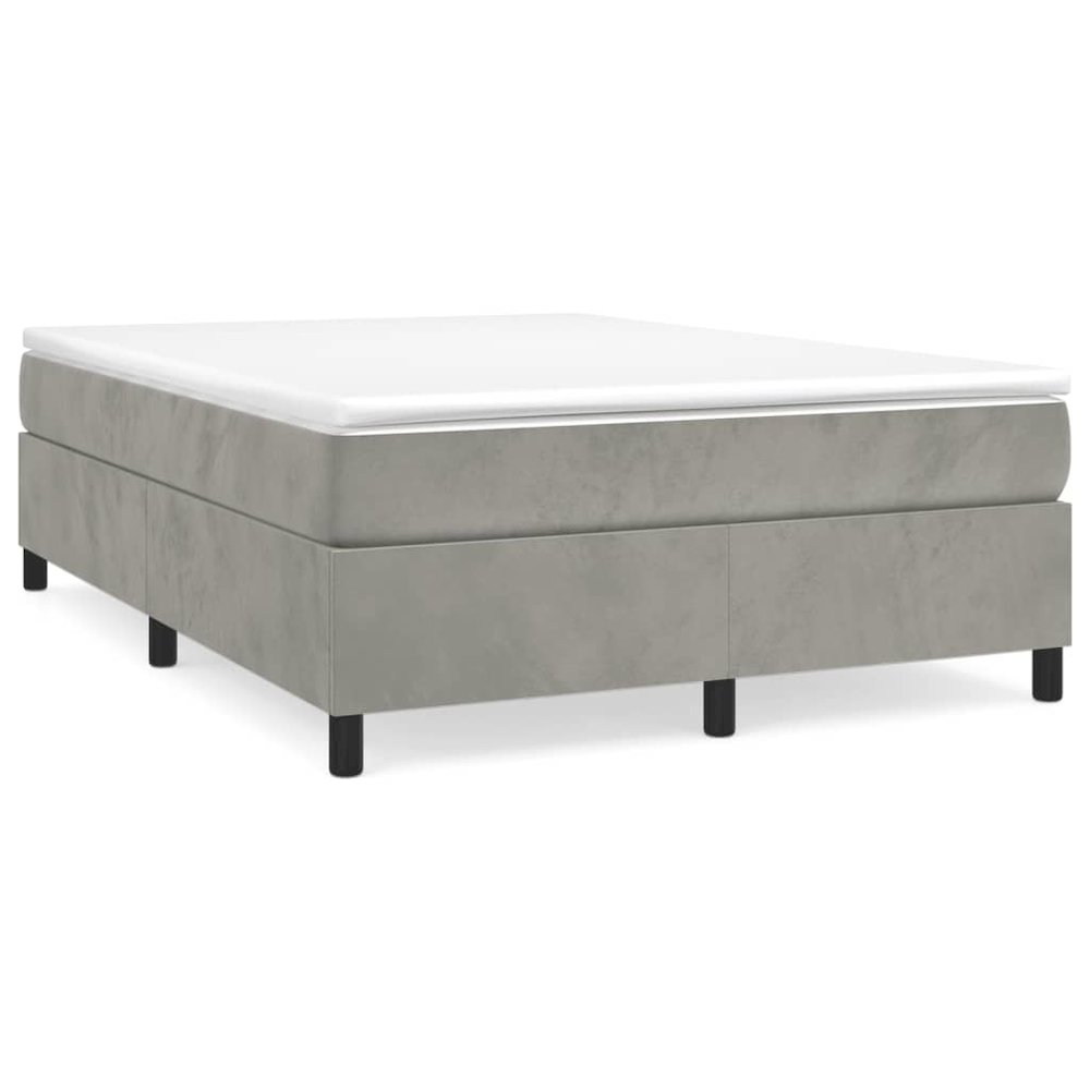 Bed Frame Light Grey Velvet, Plywood, Engineered wood Queen. Picture 1