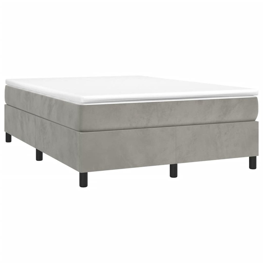 Bed Frame Light Grey Velvet, Plywood, Engineered wood Queen. Picture 2