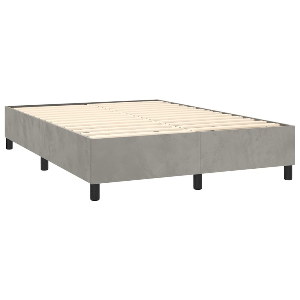 Bed Frame Light Grey Velvet, Plywood, Engineered wood Queen. Picture 3