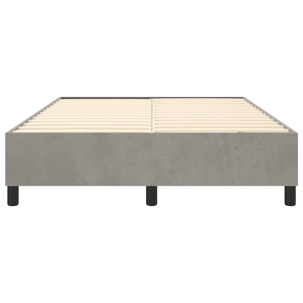 Bed Frame Light Grey Velvet, Plywood, Engineered wood Queen. Picture 4