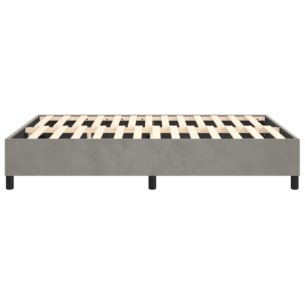 Bed Frame Light Grey Velvet, Plywood, Engineered wood Queen. Picture 5