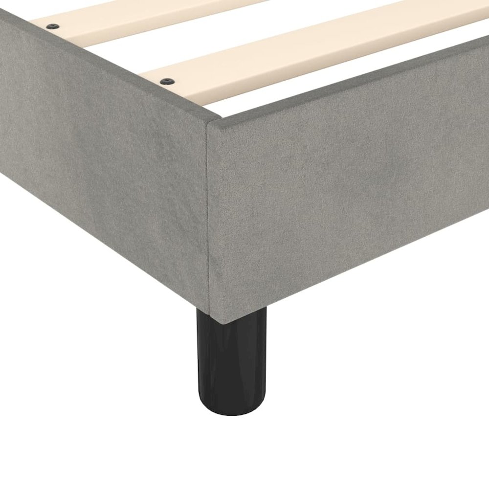 Bed Frame Light Grey Velvet, Plywood, Engineered wood Queen. Picture 7