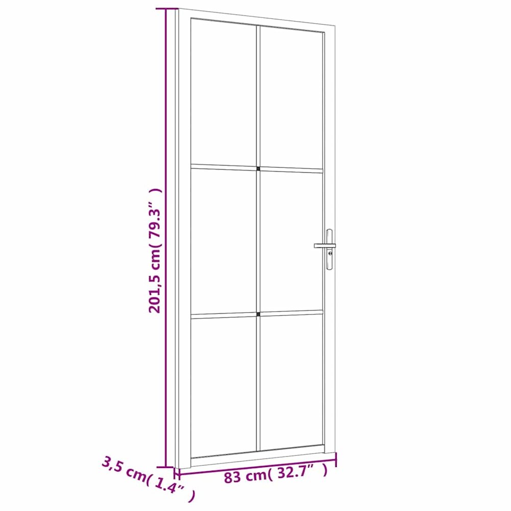 Interior Door 32.7"x79.3" Black Matt Glass and Aluminum. Picture 8