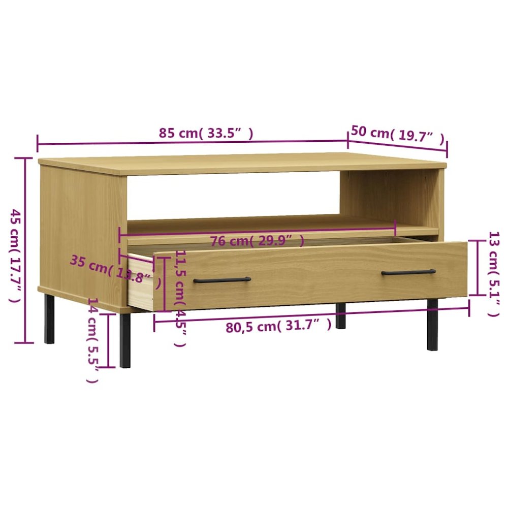 Coffee Table Brown Solid pine wood, metal Standard Coffee Table. Picture 8