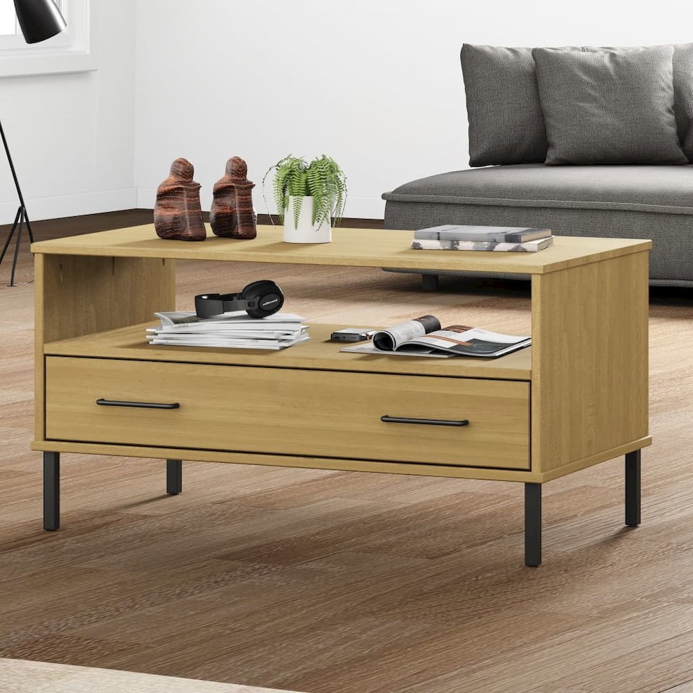 Coffee Table Brown Solid pine wood, metal Standard Coffee Table. Picture 1