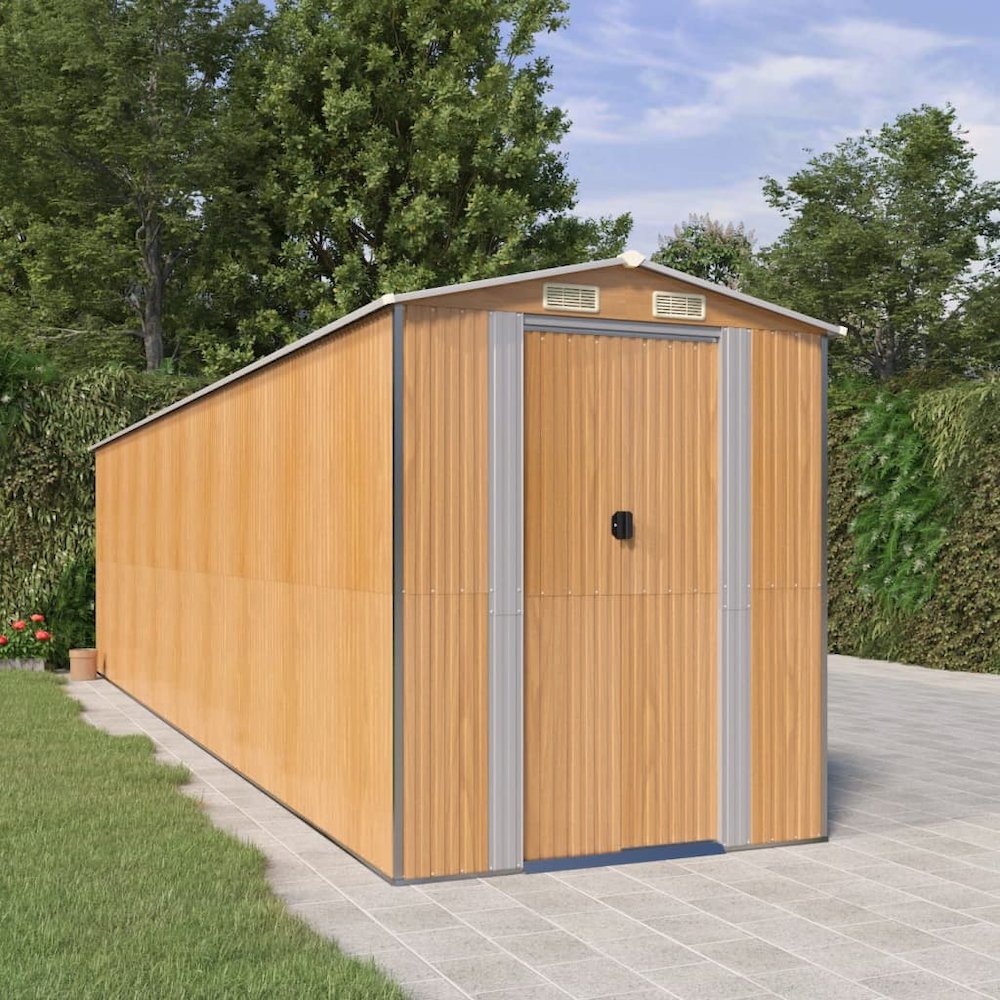 Garden Shed Light Brown Galvanized Steel Large Garden Shed. Picture 1