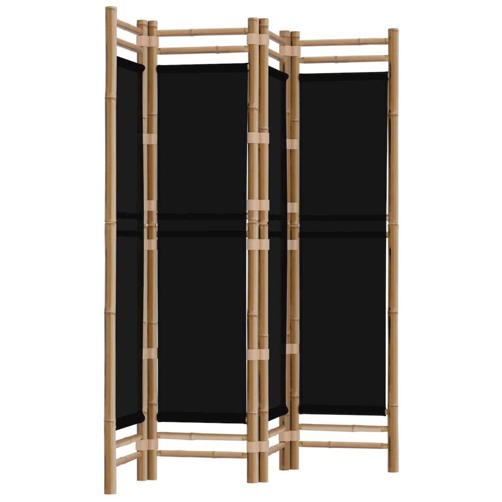 Folding 4-Panel Room Divider 63" Bamboo and Canvas. Picture 2