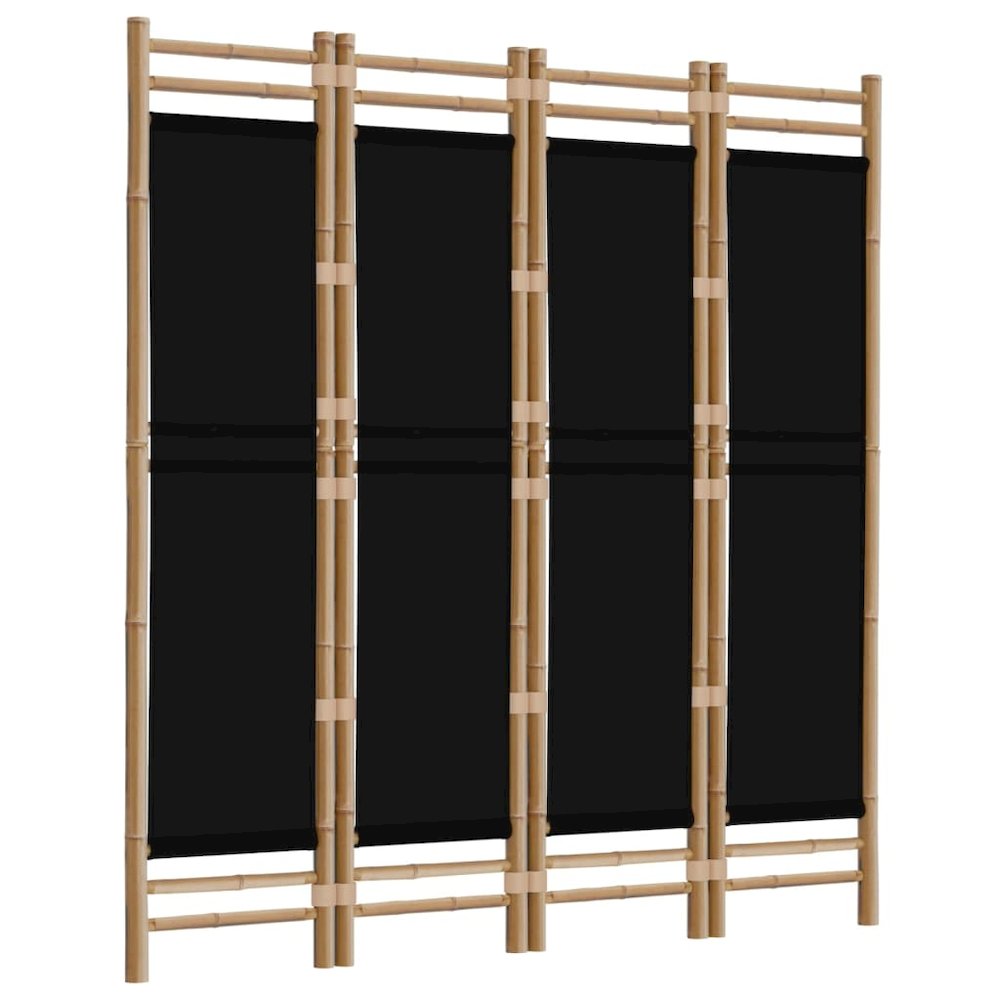 Folding 4-Panel Room Divider 63" Bamboo and Canvas. Picture 3