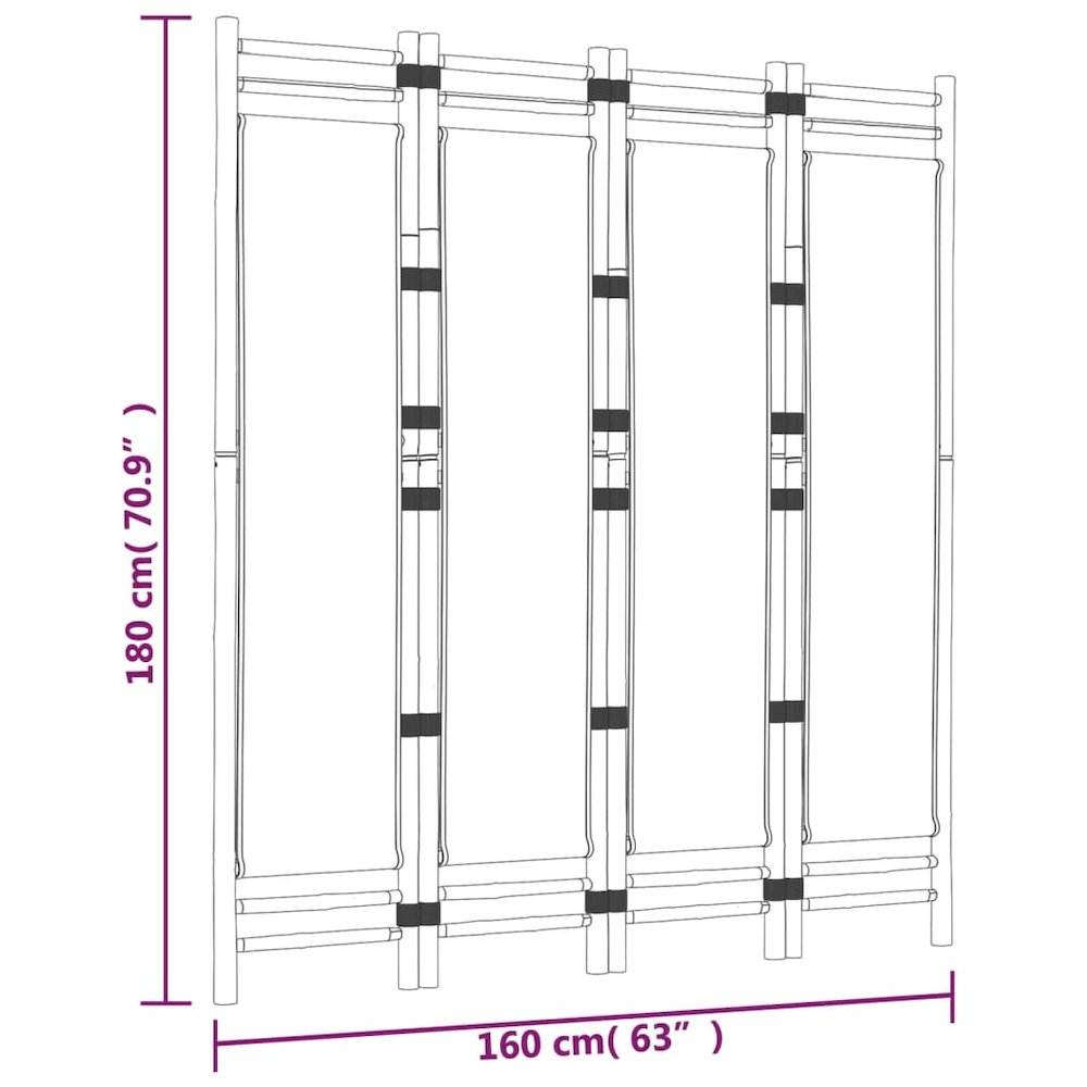 Folding 4-Panel Room Divider 63" Bamboo and Canvas. Picture 9