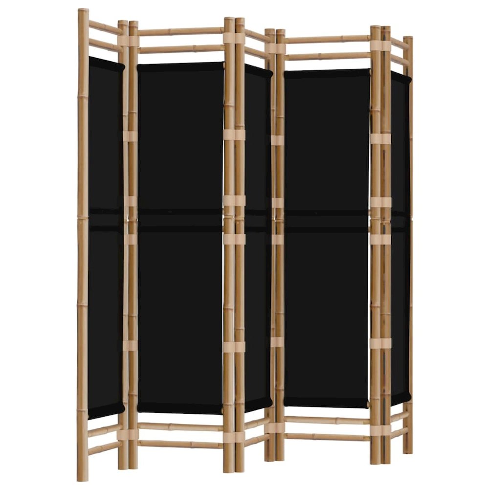 Folding 5-Panel Room Divider 78.7" Bamboo and Canvas. Picture 2