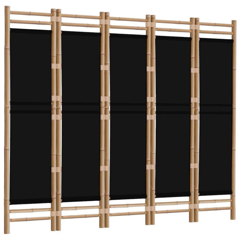 Folding 5-Panel Room Divider 78.7" Bamboo and Canvas. Picture 3