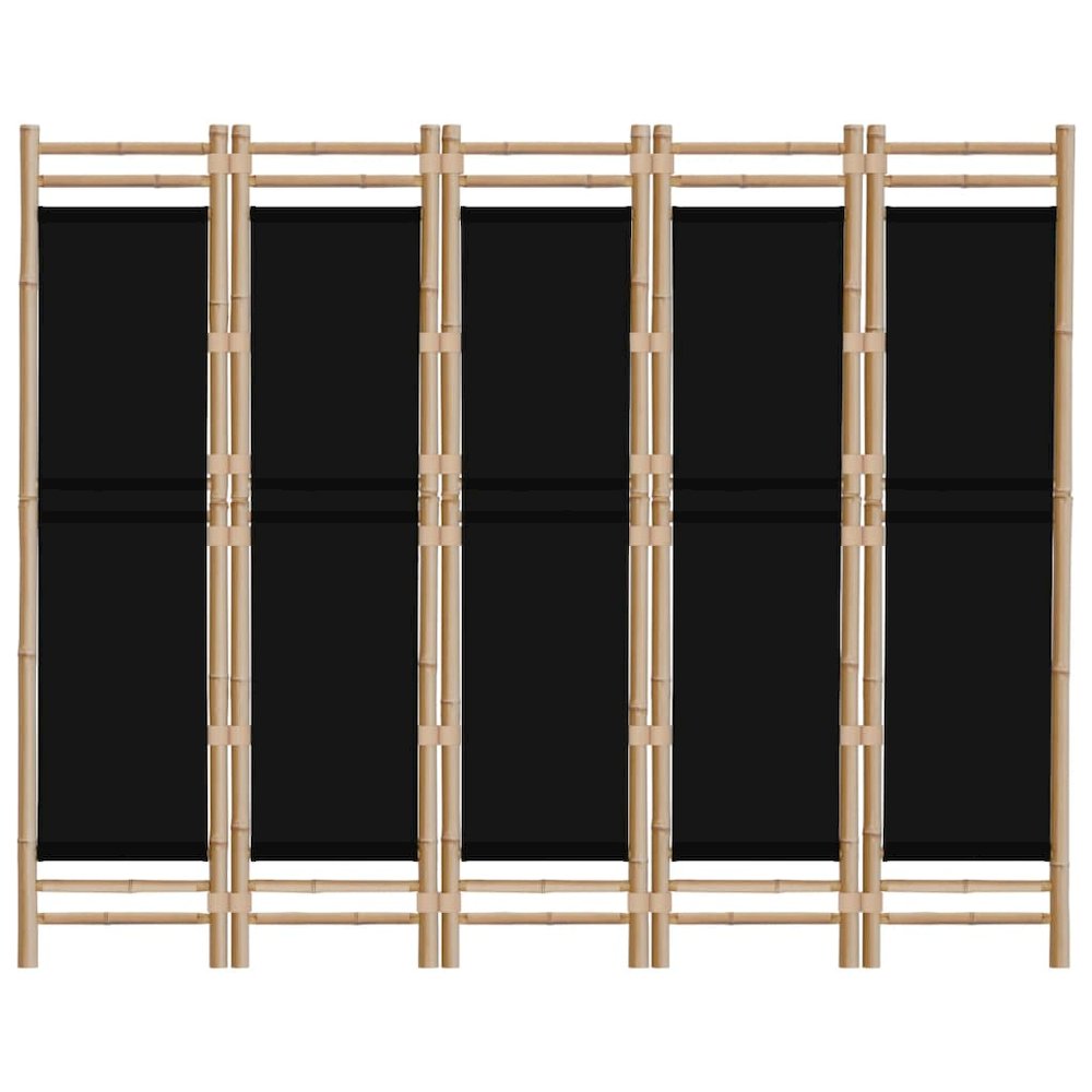 Folding 5-Panel Room Divider 78.7" Bamboo and Canvas. Picture 4