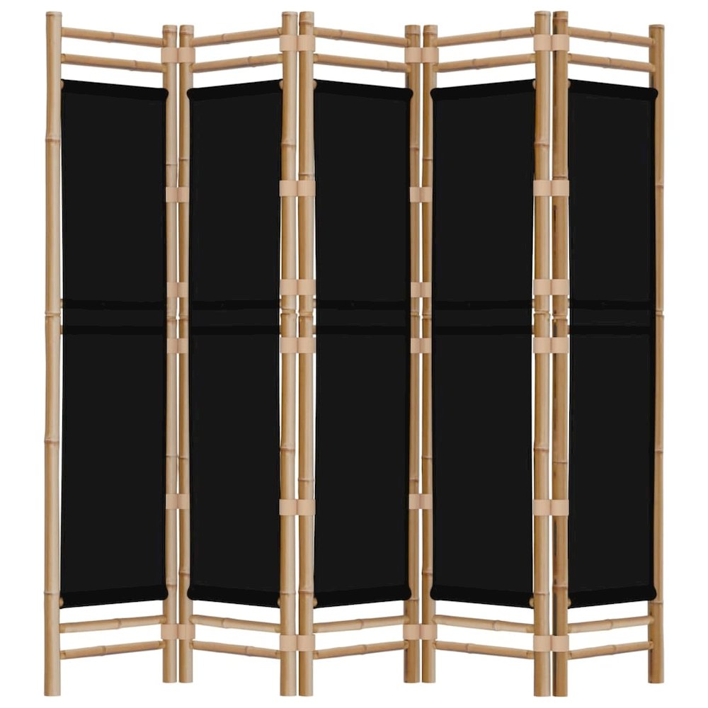 Folding 5-Panel Room Divider 78.7" Bamboo and Canvas. Picture 5