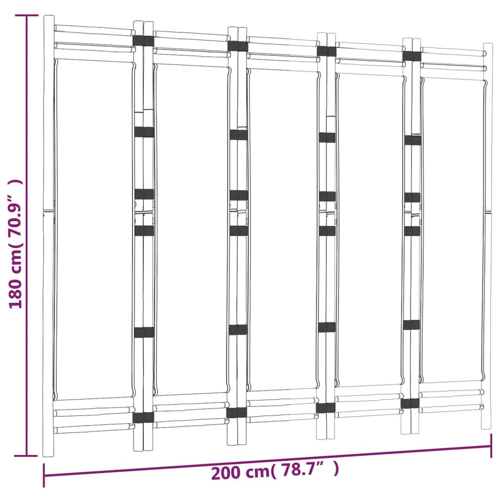 Folding 5-Panel Room Divider 78.7" Bamboo and Canvas. Picture 9