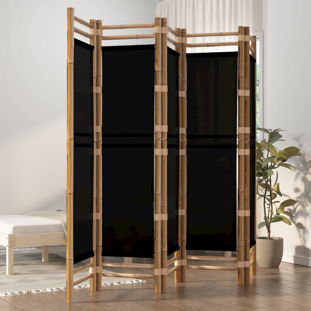 Folding 5-Panel Room Divider 78.7" Bamboo and Canvas. Picture 1