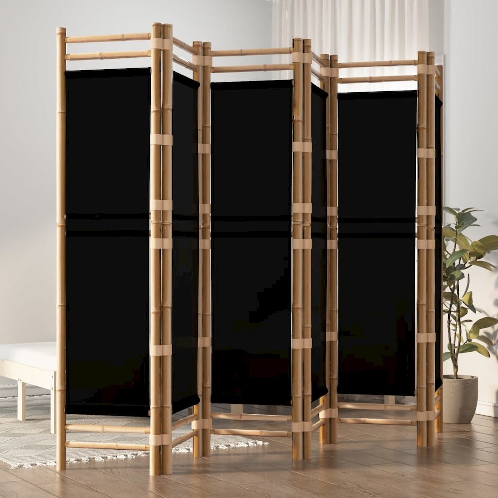 Folding 6-Panel Room Divider 94.5" Bamboo and Canvas. Picture 1