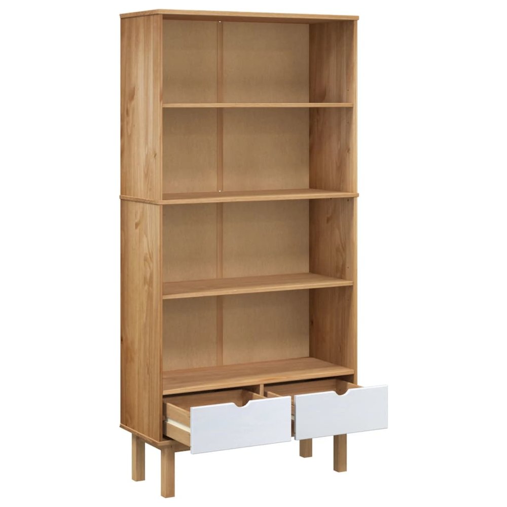 Bookcase OTTA with 2 Drawers Brown and White Solid Wood Pine. Picture 5