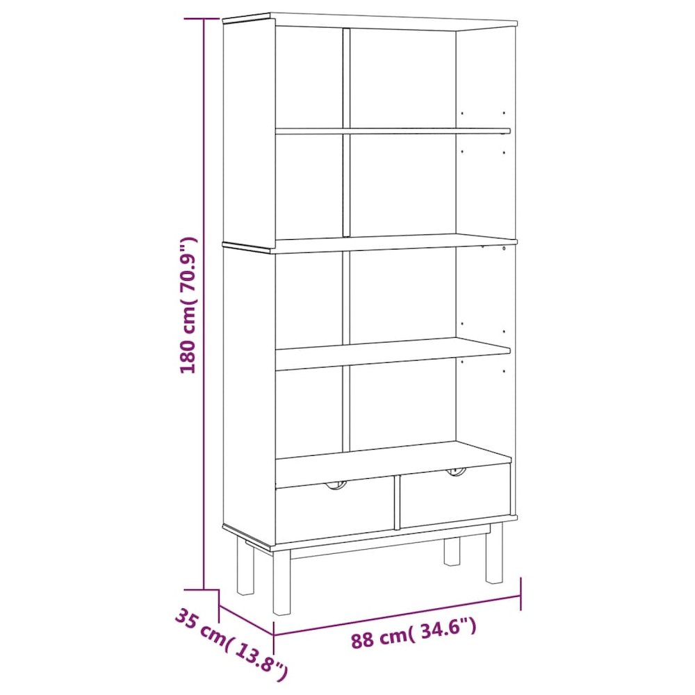 Bookcase OTTA with 2 Drawers Brown and White Solid Wood Pine. Picture 6