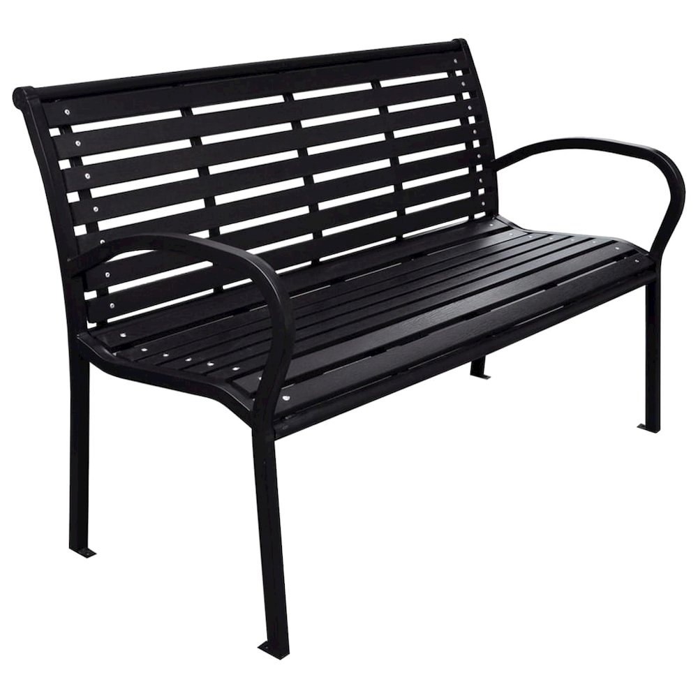 Garden Bench Black WPC (Wood Plastic Composite), Steel 116 cm wide. Picture 1