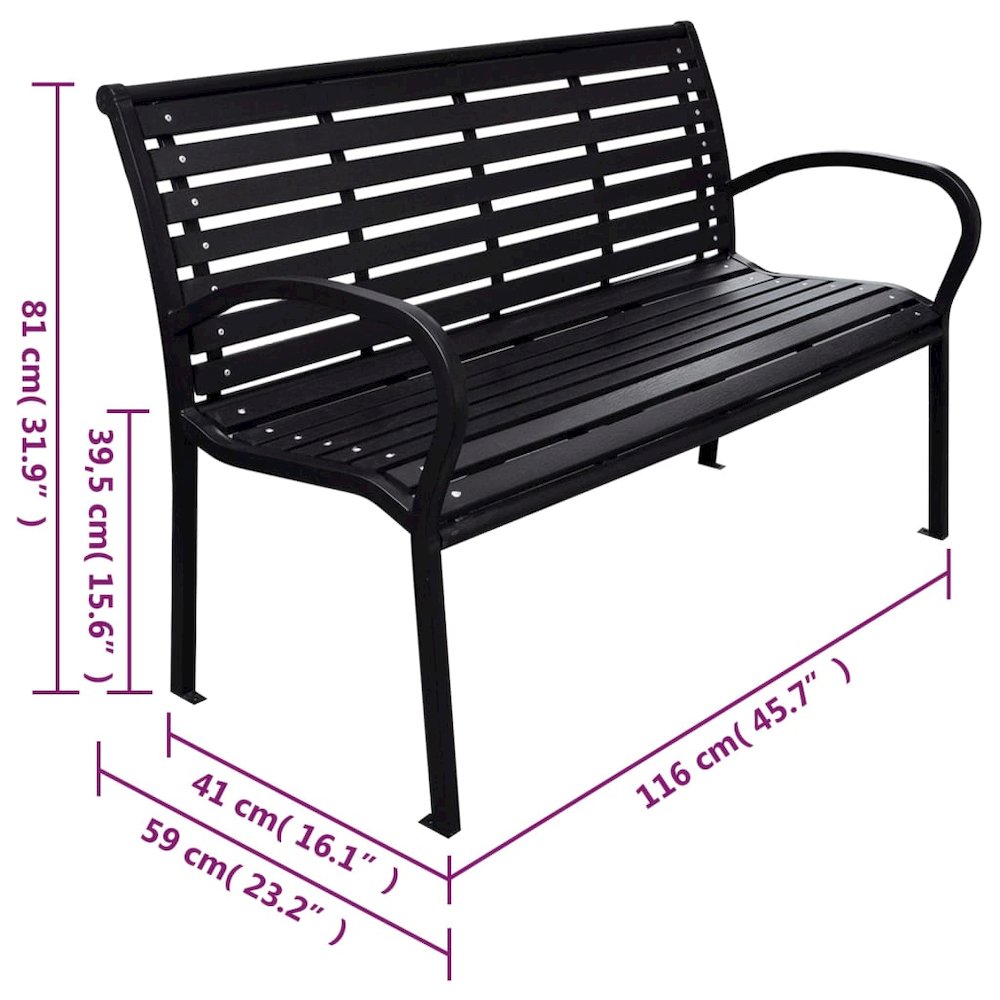 Garden Bench Black WPC (Wood Plastic Composite), Steel 116 cm wide. Picture 5