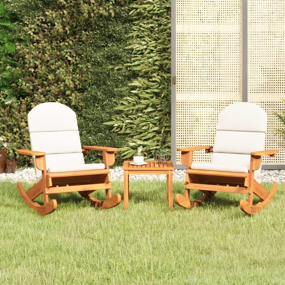 Garden Lounge Set Natural Wood, Cream white Solid acacia wood. Picture 1